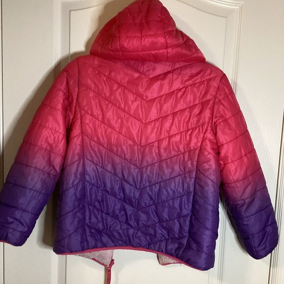 Eddie Bauer Girls Reversable Fleece Lined Ombre Pink Purple Puffer Jacket Size L - Picture 6 of 12